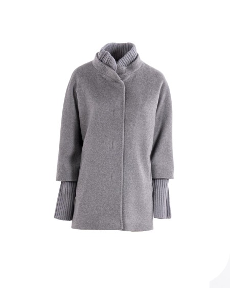 Shop CINZIA ROCCA  Coat: Cinzia Rocca 100% pure wool oversized short coat with knit details.
Single-breasted.
Long sleeves.
Knitted sleeves and collar.
Button closure.
Composition: 100% wool.
Made in Italy.. U2430M1 65F5 -4
